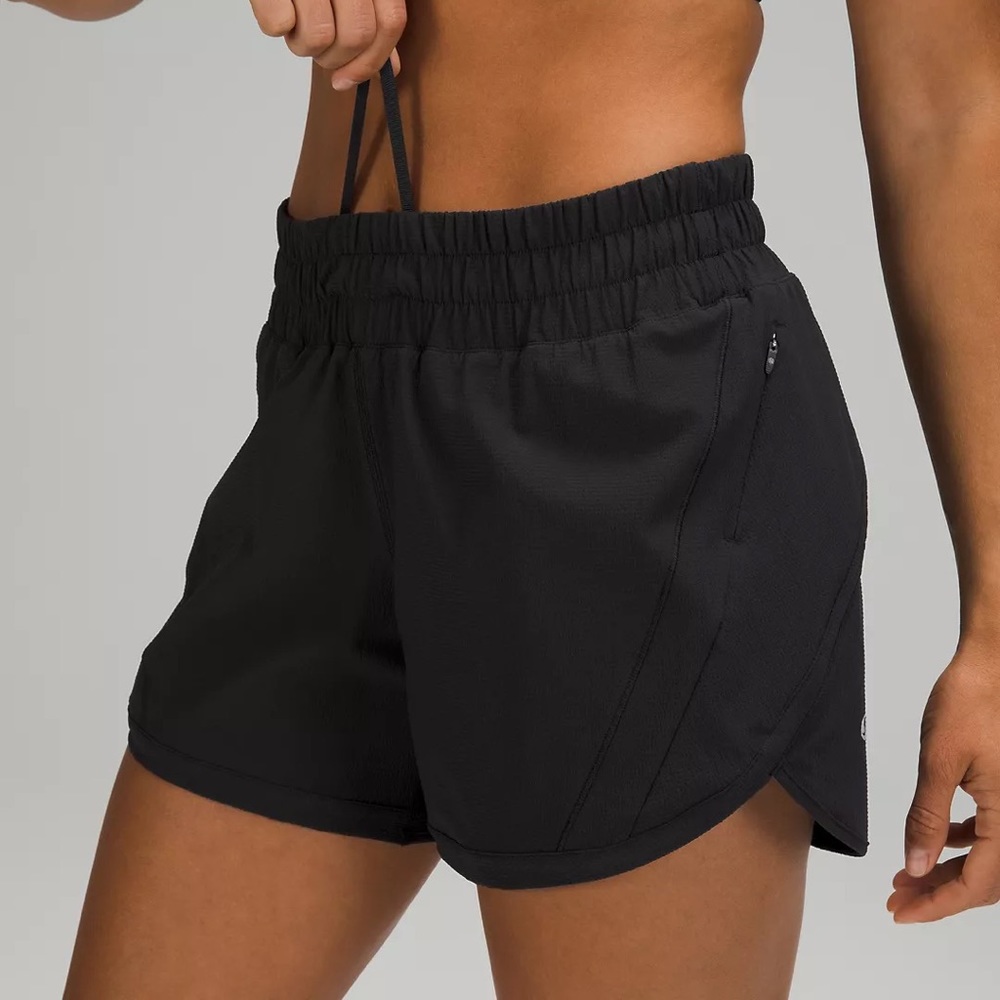 NWOT Track That mid-rise lined shorts, black/grey leopard, longer 5” inseam